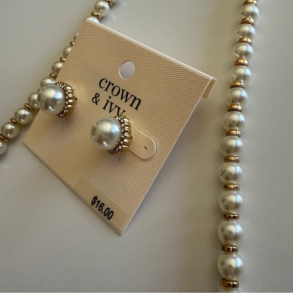 Crown & Ivy- Faux Pearl Earrings & Necklace Set-Classic-Statement- Long-Layering - Picture 4 of 9